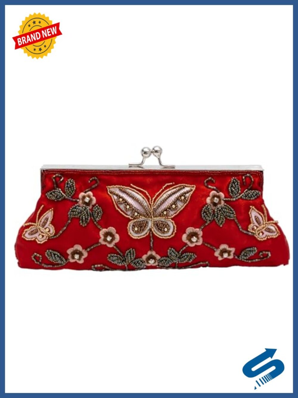 Beaded Butterfly Evening Clutch Kiss Lock Purse for Women